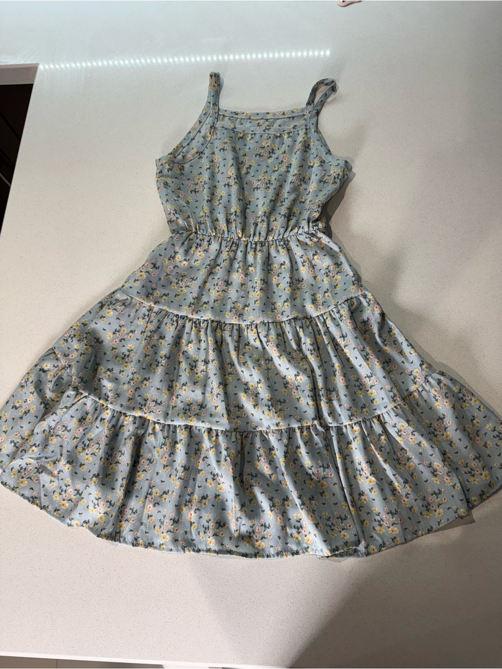 Girls' Light Blue Floral Tiered Sundress